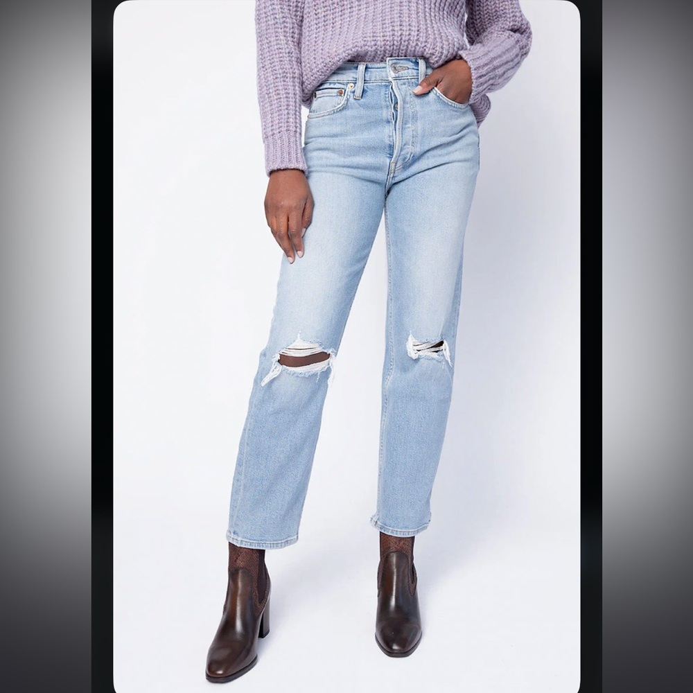 Redone Light Blue Distressed Women‎ Jeans 70s Stove Pipe